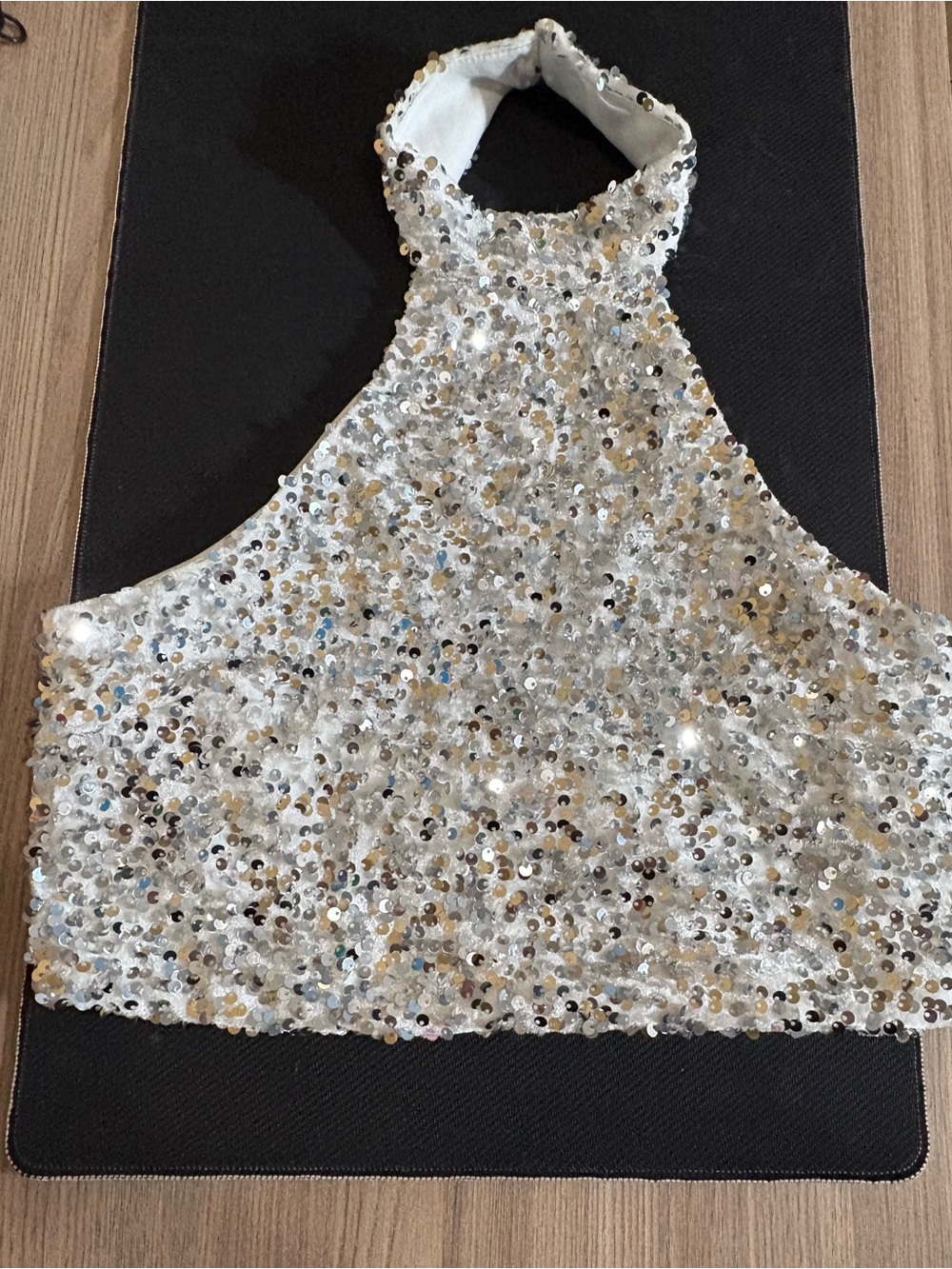 White Sequin Halter Crop Top